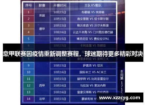 意甲联赛因疫情重新调整赛程，球迷期待更多精彩对决